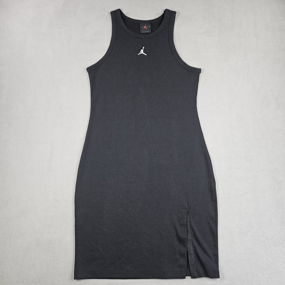 Nike Jordan Dress Womens M Black Tank Ribbed Embroidered Activewear Logo Sporty